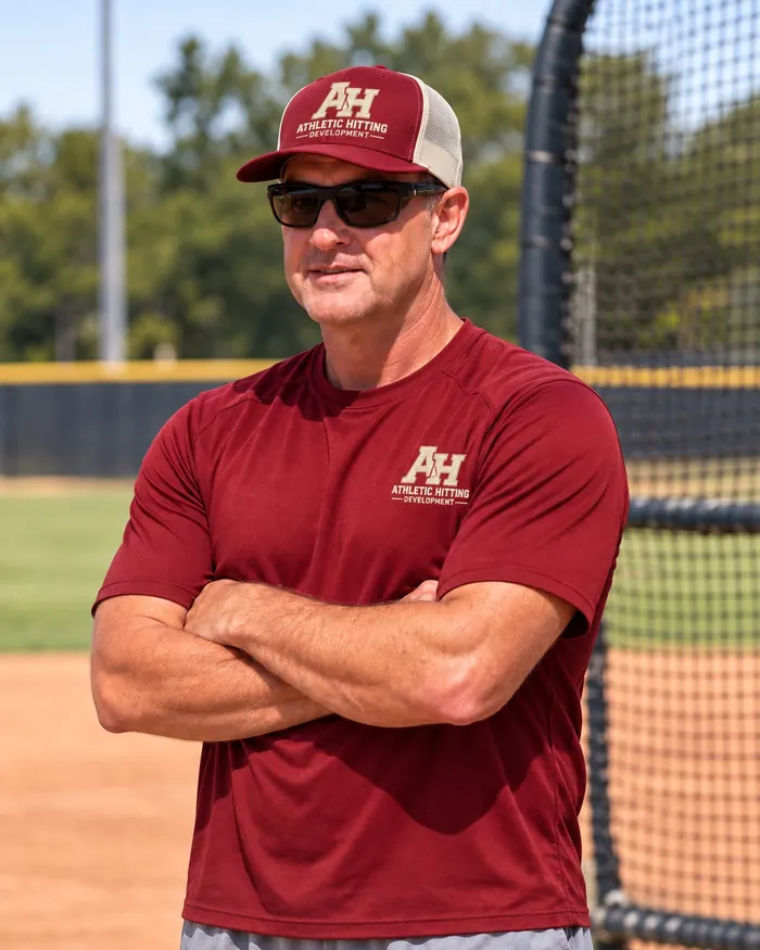Billy Kehoe in cardinal AHD gear at the batting cage