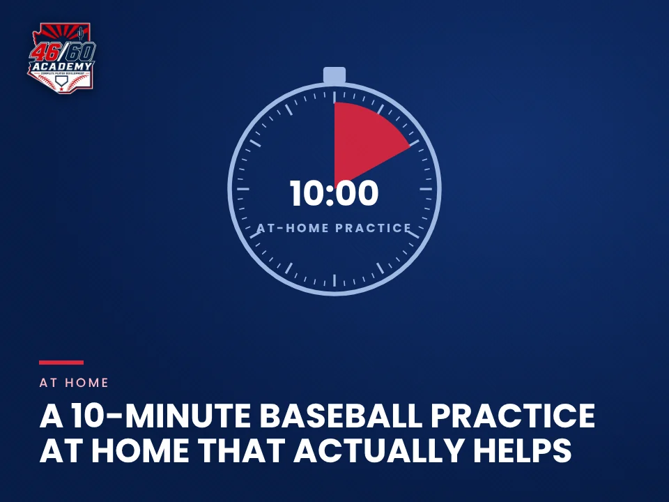 A 10-minute baseball practice at home that actually helps: Backspin Jr. teaching graphic from 46/60 Academy