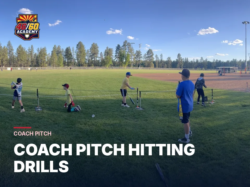 Young hitters working at tee stations during a 46/60 camp