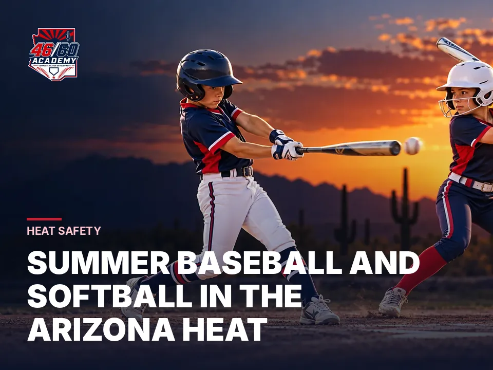 Young baseball and softball hitters swinging at sunset in the Arizona desert