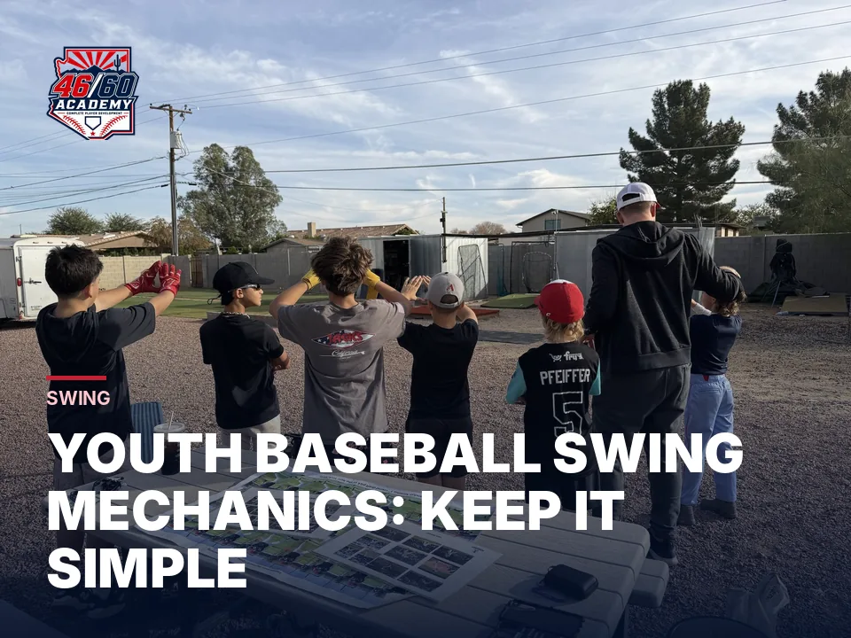 Young hitters working hand positions with model-swing posters