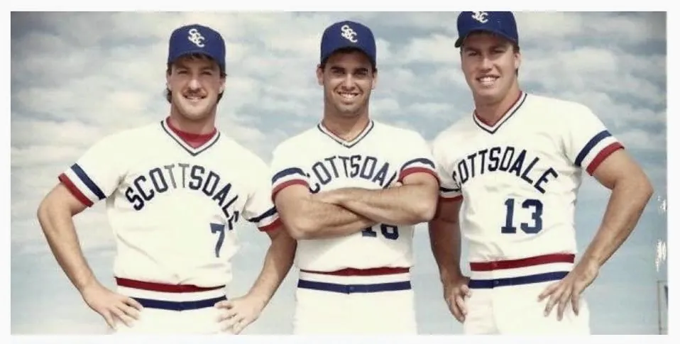 Three Scottsdale Community College baseball teammates in uniform